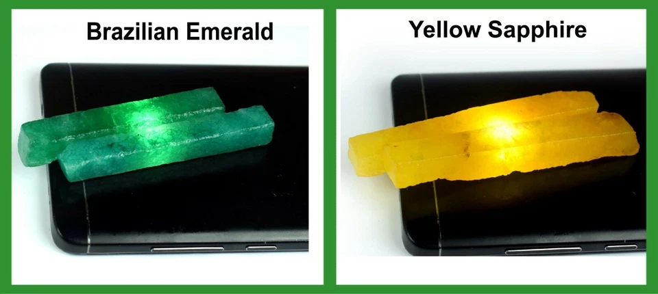 Natural 240 Ct Brazilian Emerald & Yellow Sapphire Slice Rough 4 Pcs Lot SQ268 - Image 4 of 4