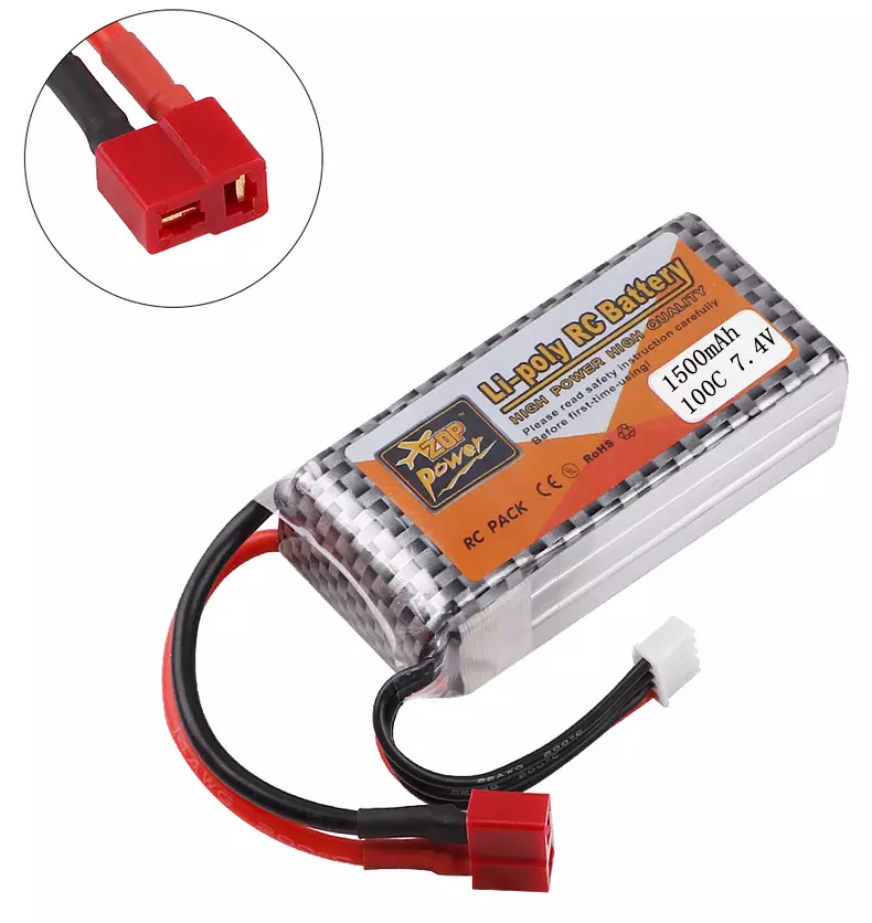 2 Pack 1500mAh 7.4V 2S 100C LiPo Battery T Plug for RC Cars