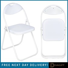 BLACK WHITE FOLDING CHAIR ROUND FOLDABLE METAL CHAIRS SPACE SAVING PADDED SEAT