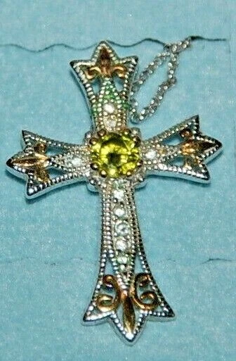 Joyeros Epifanía Plata de Ley con Oro 4 Flores Cruz Diamante Peridoto Cadena Foto 4 de 4