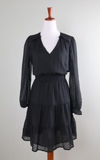 ANN TAYLOR LOFT NWT $89 Black Swiss Clip Dot Shirred Tiered Dress Size 6