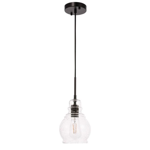 Living District Pierce 1-Light Mid-Century Metal Pendant in Black and Clear - Picture 3 of 5