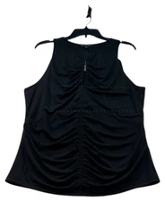 International Concepts Blouse Womens Size XXL Black Open Neck Slit Ruched New