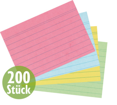 200x Herlitz Karteikarten Notizkarten Spicker A7 liniert bunt sortiert 10836245