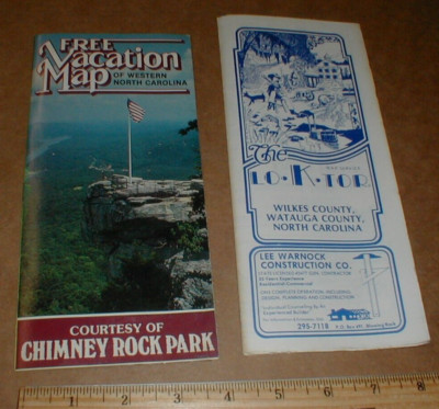 vtg Watauga Wilkes County Boone Chimney Rock Deep Gap Wilkesboro NC Map brochure