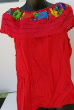 MEXICAN HAND EMBROIDERED PEASANT BLOUSE WITH LACE  NEW ITEM   SHIPSFREE  