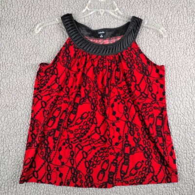 Rafaella Top Womans Medium Red Gathered Flattering Light Chain Pattern