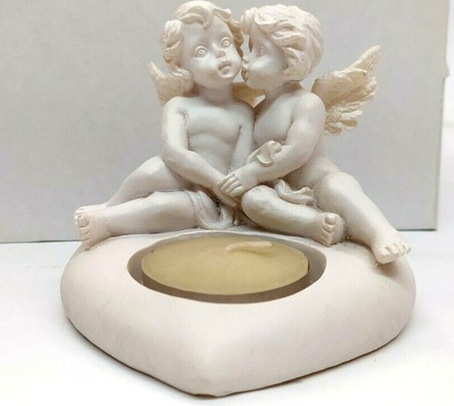 Angeli statuina Bianca resina cuore luce COMUNIONE BATTESIMO NASCITA angioletti - Foto 3 di 6