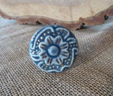 Embossed Floral Ceramic Knob Drawer Pull Blue Gray with Gold Accents Ornate NEW