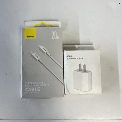 USB-C 20W Power Adapter And Baseus Fast Charging Cable For iPhone Combo Pack