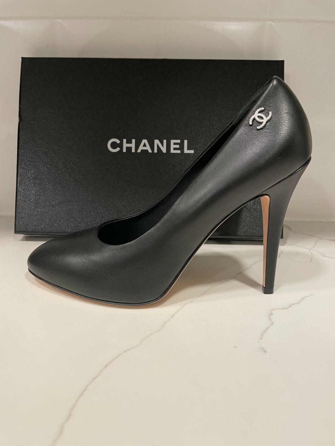 CHANEL 19C Lambskin Leather Hidden Platform Heels Pumps Shoes Black $850