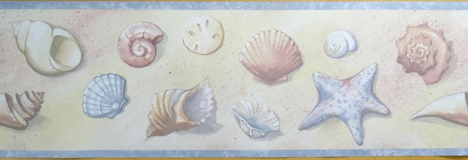 Обои кайма морские раковины морские звезды на пляже светло-голубые коричневые 6,75 дюйма - Изображение 3 из 4