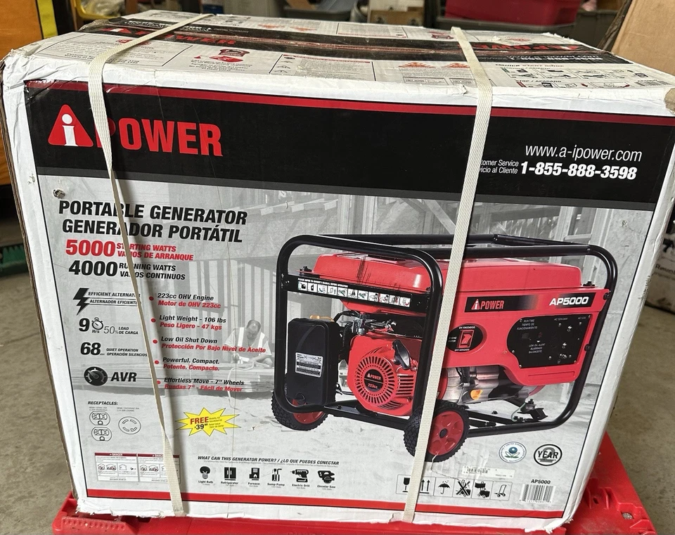 A-iPower 5,000-W Portable Gas Powered Generator with Wheel Kit Home RV Camping - Image 3 of 4