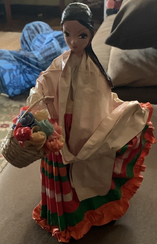 Vtg Mexico Folk Art Paper Mache Senorita Lady Dancing Big Eyes 12"  