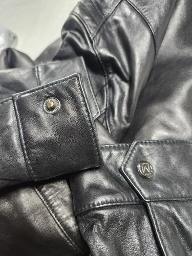 Marc New York Andrew Marc Black Leather Jacket Men M Medium Zip Quilt Lined image 15
