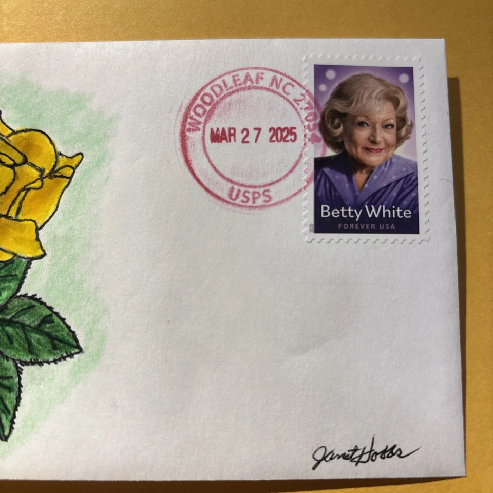2025 Betty White Forever Stamp C107 Silhouette Head With Yellow Rose FDC/OOAK - Image 3 of 4