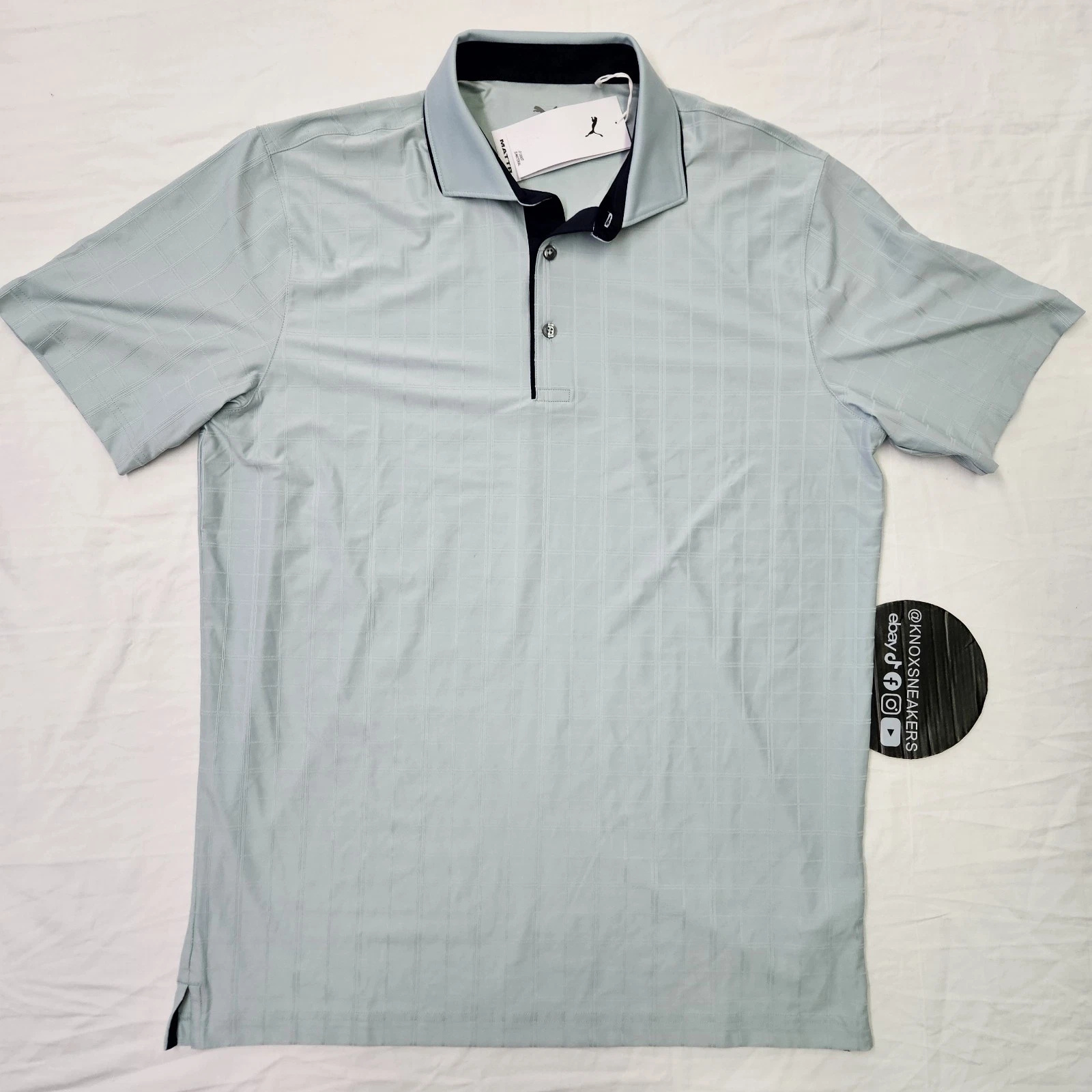 Puma Mattr Check Polo Modern Mint Deep Navy Golf Shirt Men’s Size Medium