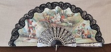 Vintage Spanish Hand Fan - Francisco Goya Masterpieces - Black Lace  Gold Trim