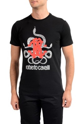 Roberto Cavalli Men's Black Graphic Print Crewneck T-Shirt Sz S M L XL 2XL