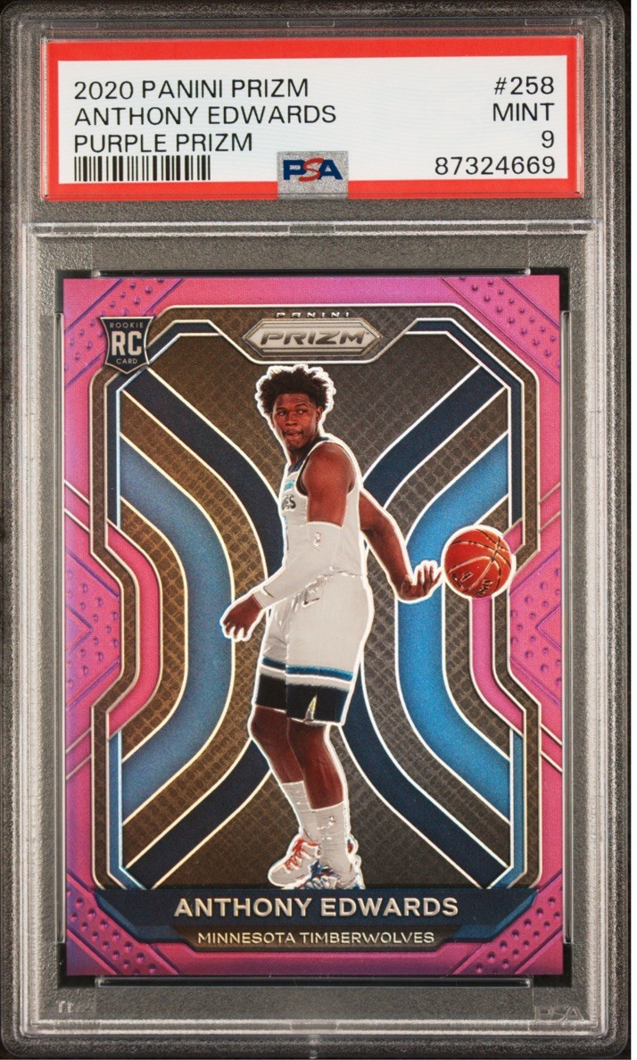 2020-21 Prizm #258 Anthony Edwards TRUE PURPLE PRIZM /99 SP ROOKIE RC PSA 9 MINT