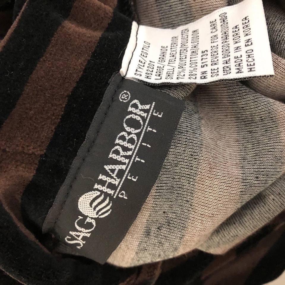 Blusa feminina vintage Sag Harbor gola alta grande veludo marrom listrada preta - Imagem 4 de 4