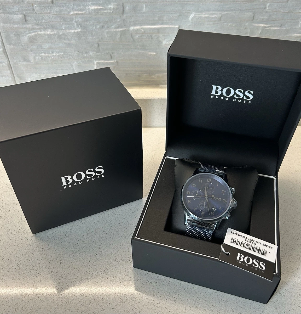 BOSS Orologio Cronografo Uomo Avery: Cassa 42mm In Acciaio, Quadrante Blu Effetto Sole E Cinturino In Pelle Nera