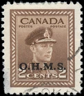 Canada Used VF 2c Scott #O2 Overprinted OHMS 1949-50 War Issue Stamp