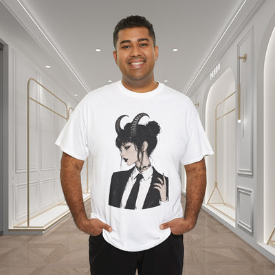 Midnight Muse Gothic Horned Girl Alternative Graphic T-Shirt