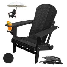 Folding Adirondack Chair, Wood Texture, No Fade, HDPE All Weather 1 Chair Black