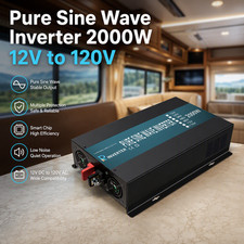 Power Converter 2000W 12V DC to AC Pure Sine Wave Inverter Car Truck Boat Solar