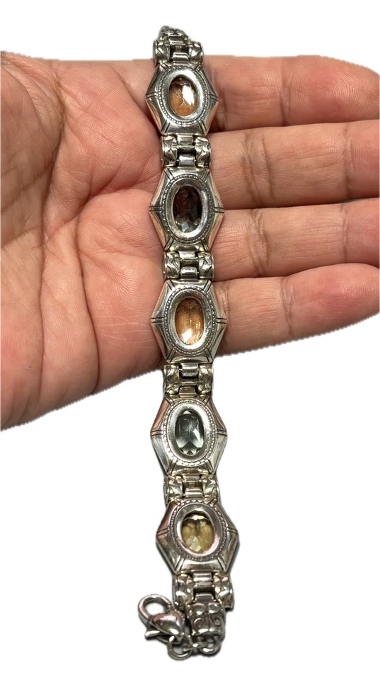 Brazalete Gema Brighton "CLARITA" Plata con Piedras Verdes y Amarillas 7" a 8" Pesado!! Foto 3 de 4