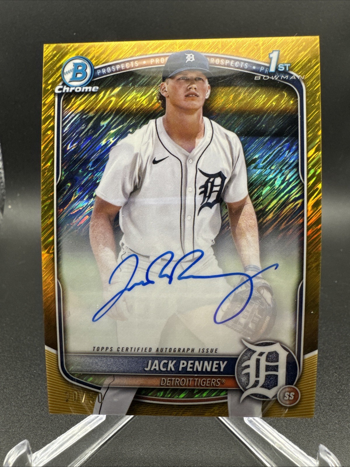 2025 Bowman Chrome Jack Penney Auto Gold Shimmer 1st Bowman 25/50 Tigers