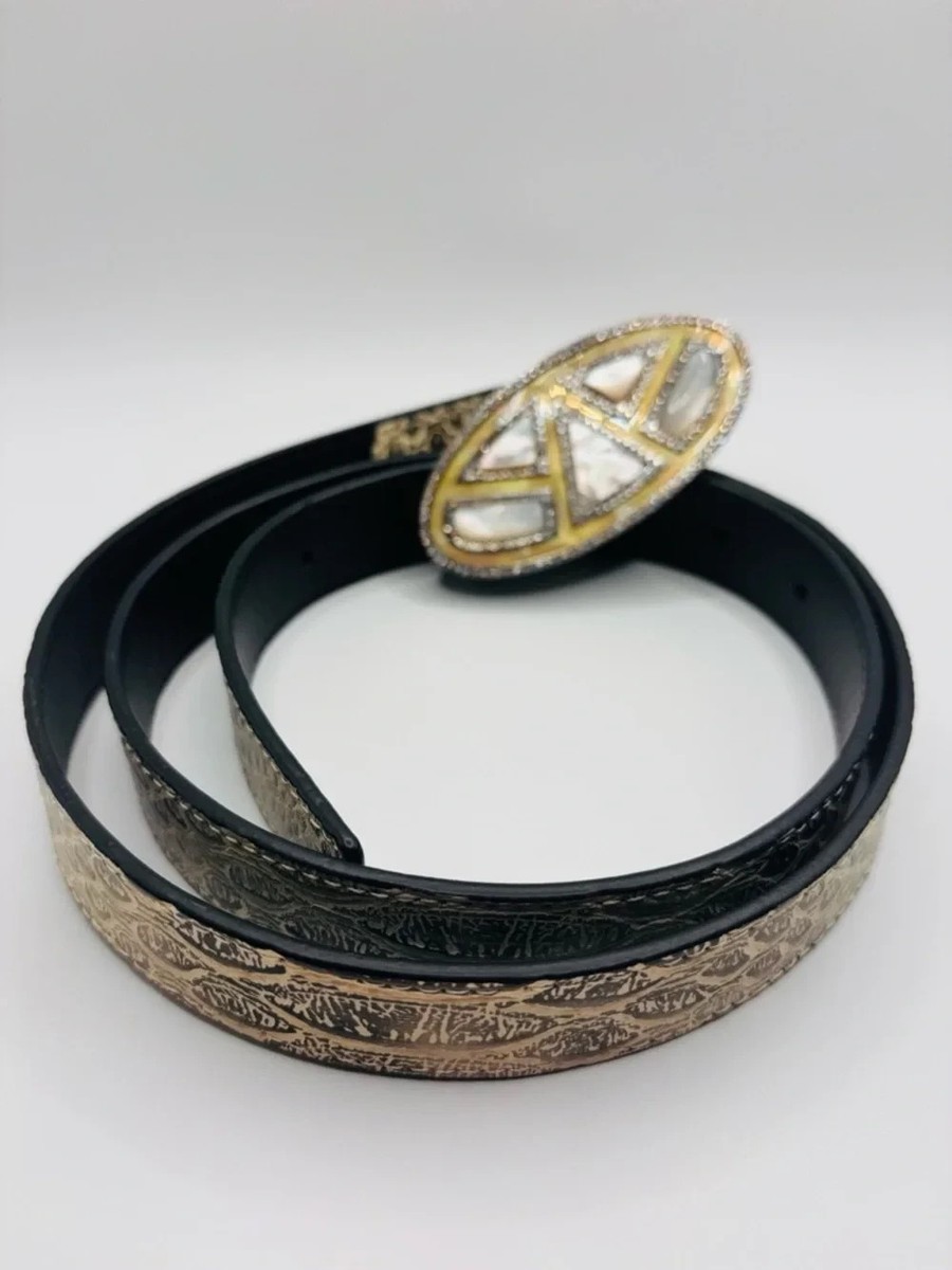 Cabi Leather Belt M 34-35 Boho MOP Rhinestone Statement  display picture 1