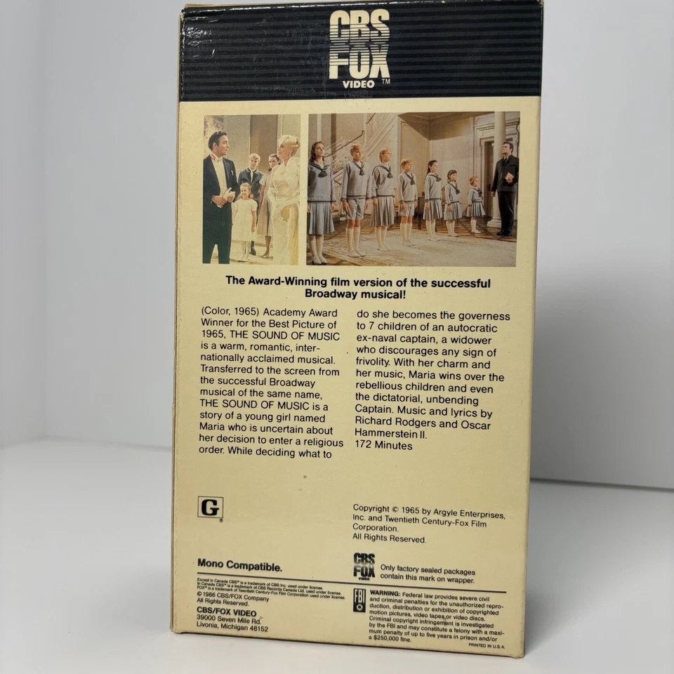 VHS Video Tape Musical -THE SOUND OF MUSIC -Julie Andrews -CBS FOX -1986--Double - Image 3 of 4