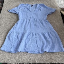 Gap Dress Womens L Light Blue Short Sleeve V Neck Cotton Gauze A-Line Sundress
