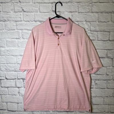Nike Men's XL Golf Polo Shirt Pale Pastel Pink Striped NikeGolf FitDry