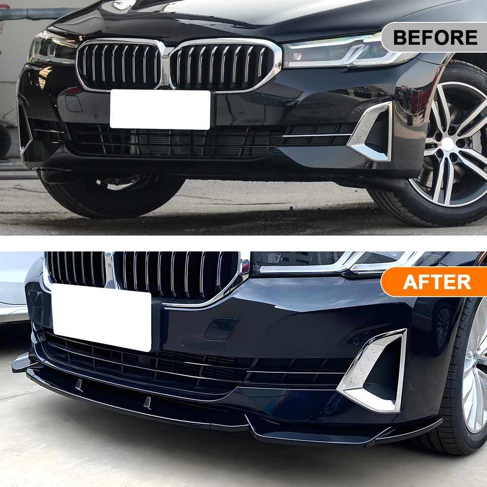 Front Bumper Lip Fit for 2021-2023 BMW 5 Series G30 530i 540i Glossy Black Foto 3 de 4