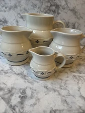 Set Of 4 Longaberger Pottery Woven Tradition Classic Blue Pitchers