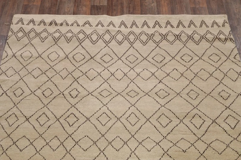 Handmade Beige Moroccan Area Rug 8x10 Ft Tribal Modern Oriental Wool Carpet  - Image 3 of 4