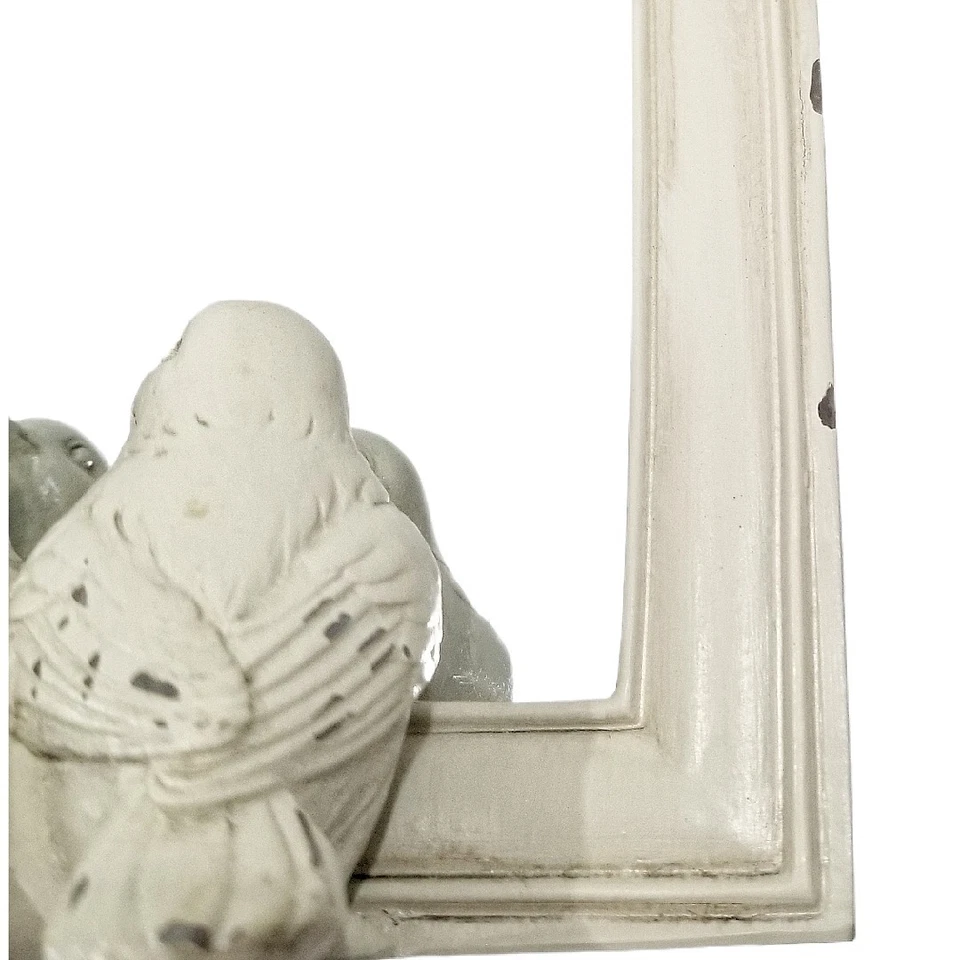 WT Pier 1 Imports Rustic Framed Mirror W/ Bird Figures Off White 7-3/4 X 5-3/4" - Image 3 of 4