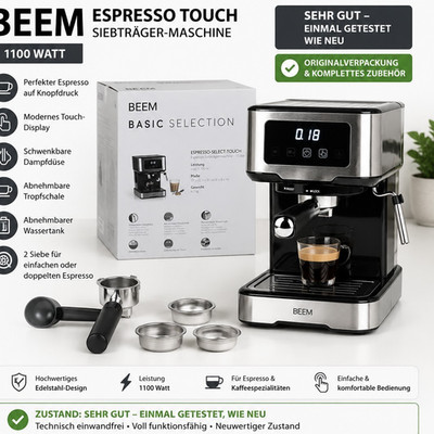 BEEM Espresso-Select-Touch Siebträgermaschine 1100W 15bar Edelstahl 1,25L