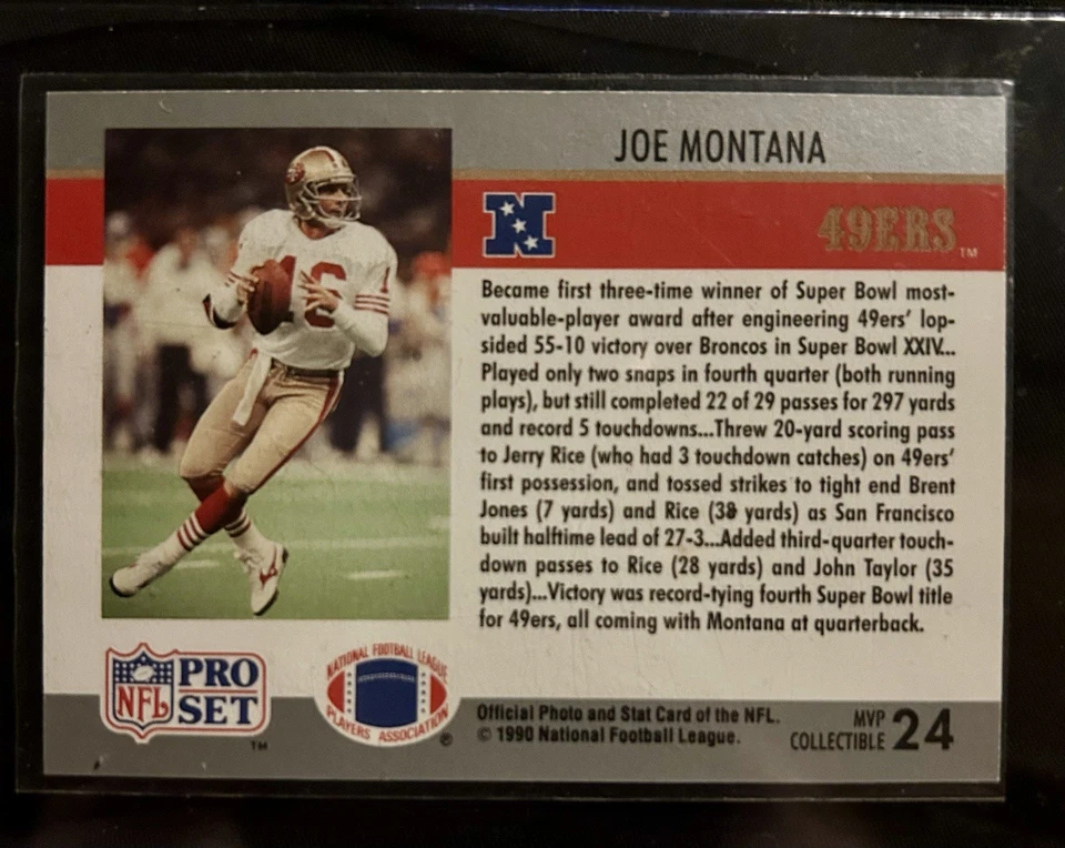 Juego profesional Joe Montana 1990 MVP Super Bowl XXIV raro Foto 2 de 2