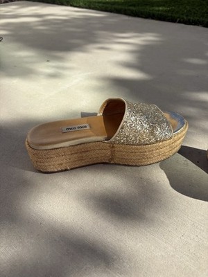 Miu Miu Gold Glitter Platform Sandals - Size 36 (US 6) | eBay