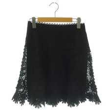 Red Valentino RED VALENTINO Flower Embroidery Skirt Knee Length Flare 38 Black N