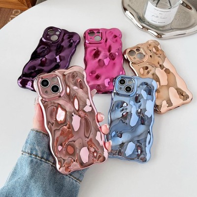 For iPhone 15 Pro Max 14 13 12 11 Slim Candy Color Water Ripple 3D Silicone Case