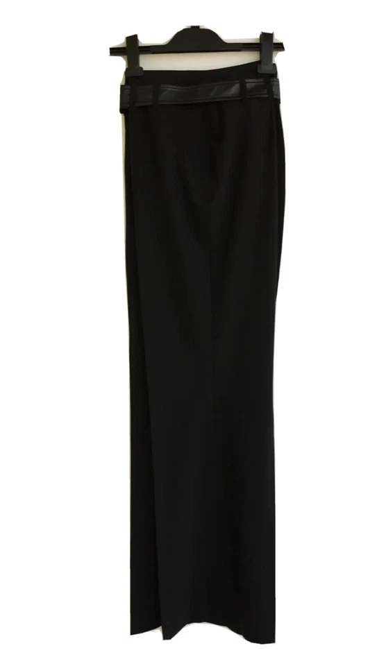 Pantalón ESCADA Alemania RP $1100 Negro Lana Elástica con Cinturón de Cuero Talla 42/L/UK16/US12 Foto 2 de 4