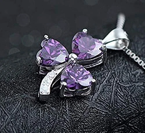 Ciondolo da Donna Fiore Trifoglio Brillantini Viola Colore Argento L.2467 - Immagine 3 di 4
