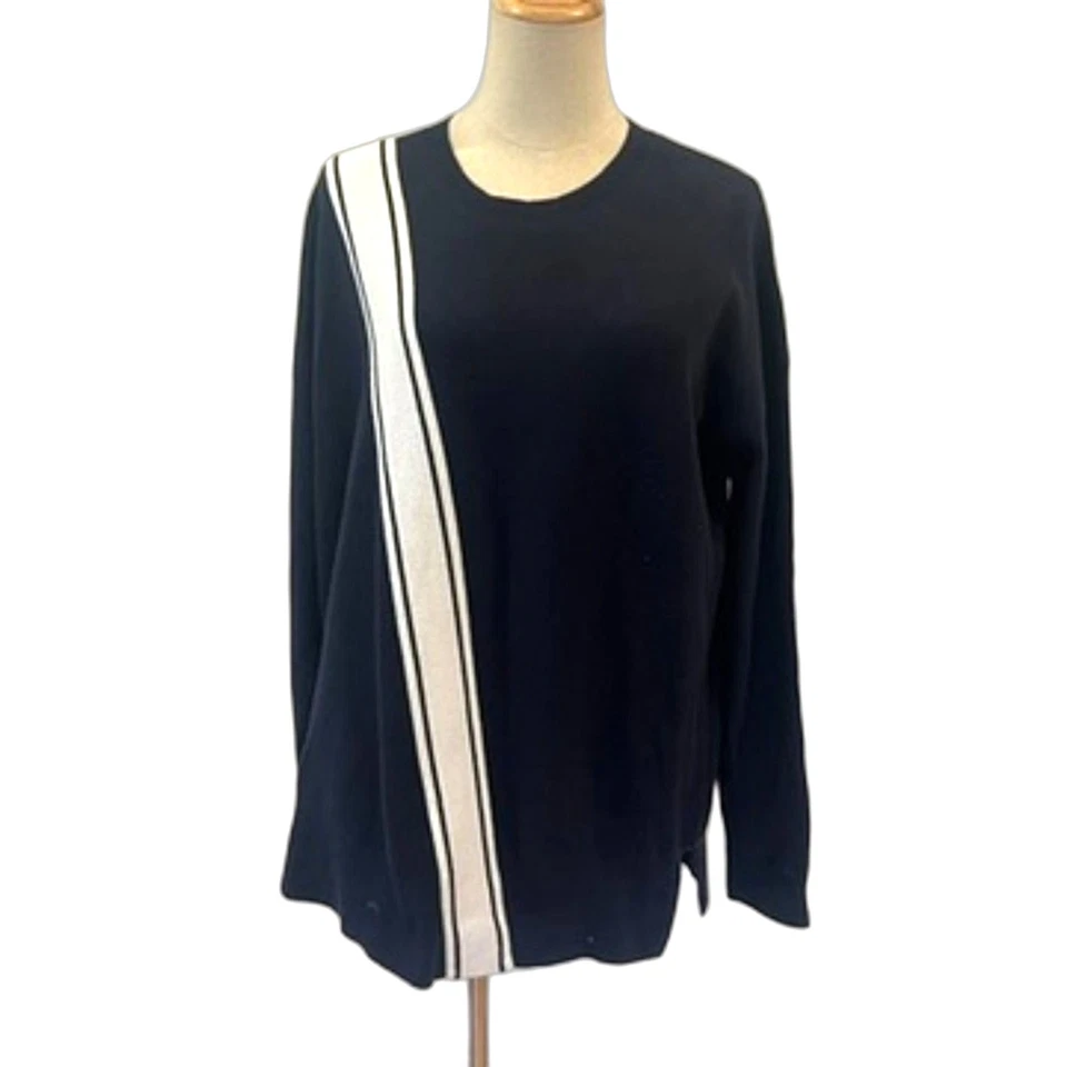 Athleta Streetwise Sweater Navy Blue White Stripe Medium Cotton Pullover  - Image 2 of 4