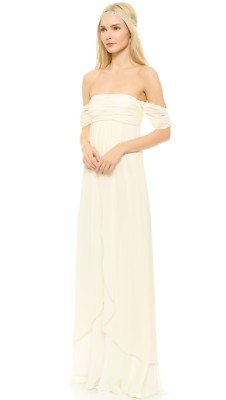 chinese dress ladies Ivory A-Line Wedding Dress with Empire Waist – Long Sleeves Wedding Dress  with High Slit Plus Size – PAOLA main image 0