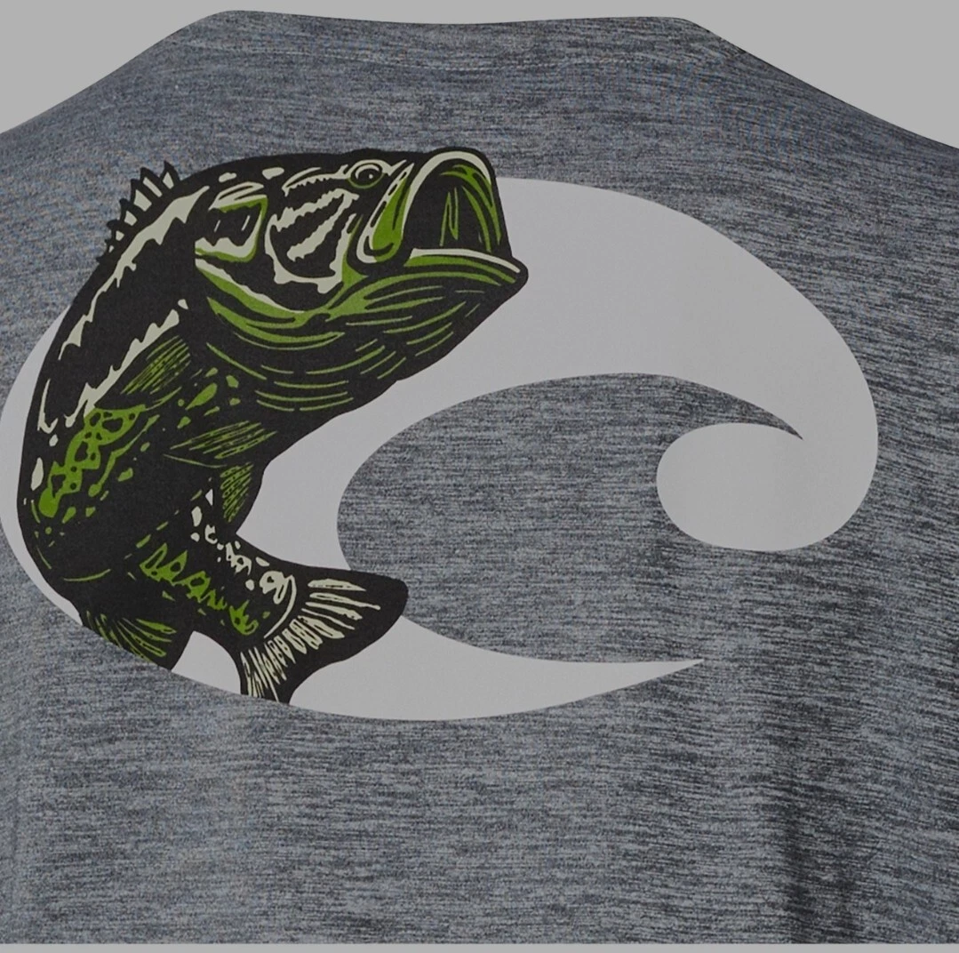 LARGE Costa Tech Angler Bass Performance Fishing Shirt | Grey | UPF 50